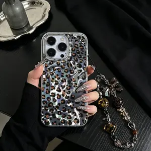 Leopard Print Laser Water Ripple Phone Case With Chain For infinix Smart 7 8 Pro 8 9 10 Plus 20 40 40C Spark Go 1 1S 2 2S Tecno Spark 20 20C 30C Hot 50i 60i 60 Pro Plus Note 60 Pro PC Hard Shockproof Cover