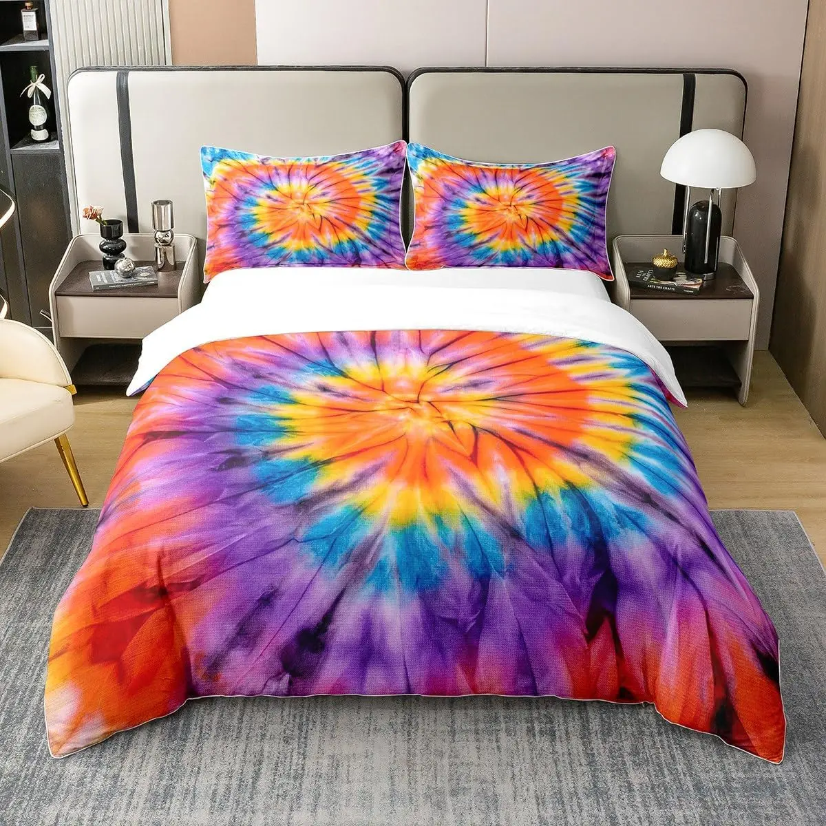 Feelyou Queen Size 100% Cotton Tie-Dye Duvet Cover Set - Breathable All-Season Quilt Cover, Modern Vibrant Colors Boho Hippie Bedding, Machine Washable (No Comforter Included) | duvetcovers