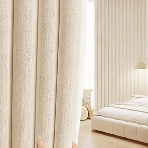 1pc Cotton Linen Texture Curtain, Light Blocking UV Protection Insulation, Warm Color High Weight Fabric for Living Room Bedroom