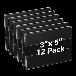 12 Pack Wall Mount  Sign Holder 3x5 Inch, Clear Plastic Door Sign Holders,  Picture Frames with Tape Adhesive, Floating  Poster Holder for Office, Store, Restaurant