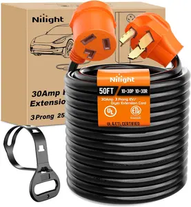 Nilight 50FT EV Dryer Extension Cord 3 Prong 30 Amp NEMA 10-30P 10-30R Old Extensions Cable Heavy Duty 10 Gauge Pure Copper Wire UL Listed 125/250V for Level 2 Using rv