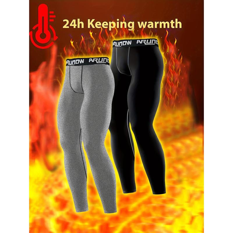 2pcs Men'S High-Elastic Waistband Thermal Leggings - Full-Length Tight-Fit Winter Pants with Full-Length Zipper Closure, Thermal Insulation for Gym, Running, Casual Wear - Solid Color Athletic Pants (hand Washable), Gym Wear, Sleek Design