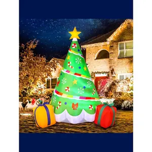 6 FT Tall Christmas Tree Inflatable, Rainbow Ribbon Christmas Tree Inflatable with Build-In LEDs Blow Up Inflatables for Christmas Party Outdoor, Yard, Garden, Lawn Winter Decorations for Gifts