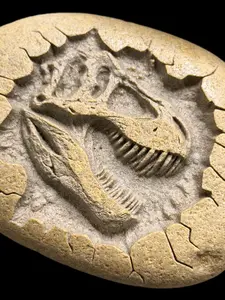 Laser Engraved Fossil Stone – T-Rex Skull, Triceratops Skeleton, Trilobite & Pterodactyl | Natural Stone Fossil Art | Dinosaur Decor | Individual or Full Set