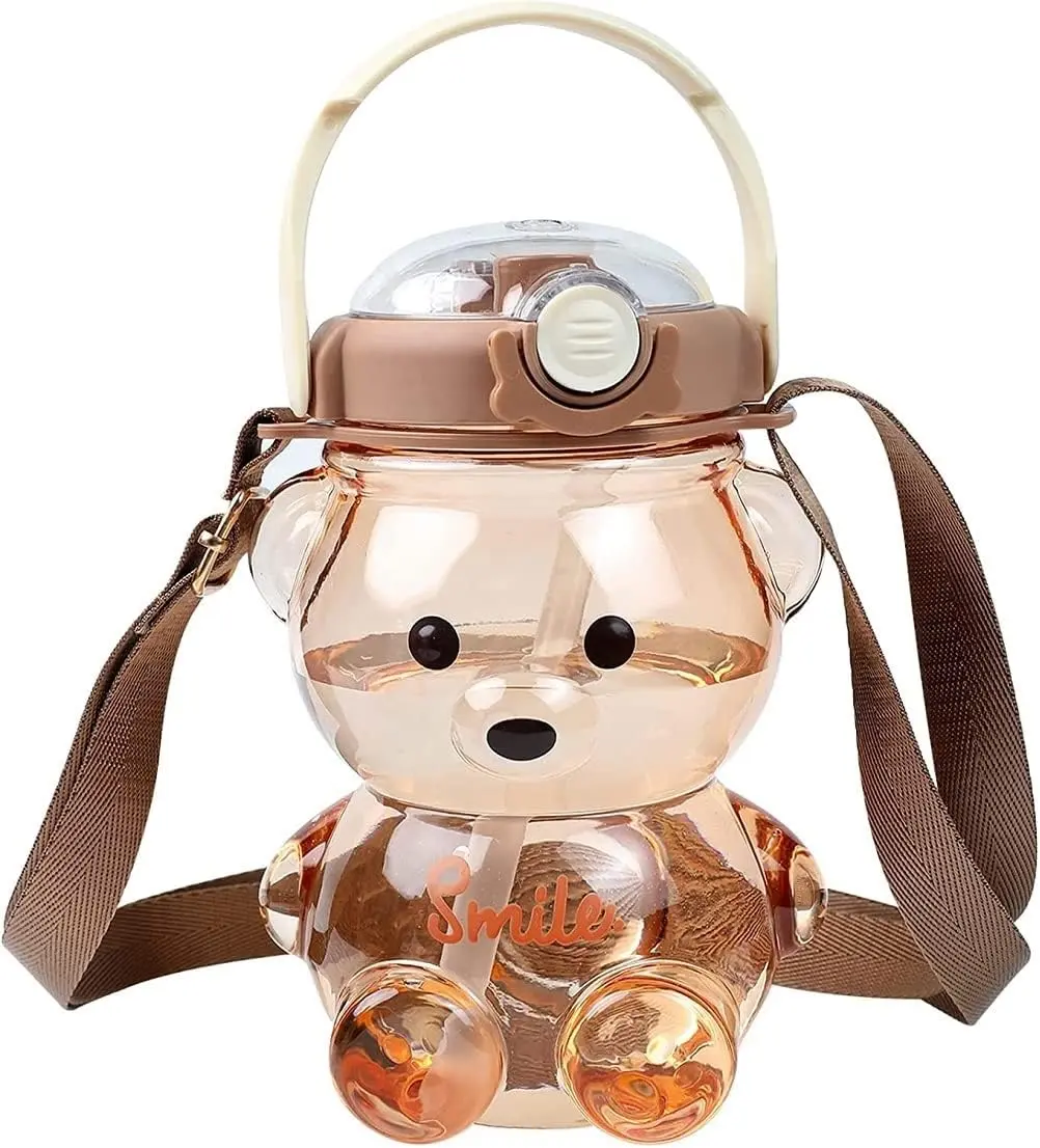 32oz Bear Straw Bottle Large 1L BPA Free with Removable Straw & in Loop, & Removable Shoulder Strap, Leakproof Jug Non-Toxic Drinking Cups