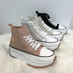 Women’s platform lace-up sneakers embellished with rhinestones — casual athletic footwear for running and training