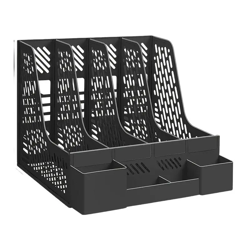 Desktop File Organizer Box, 4 Compartments, PP Material, Detachable Design, Space-Saving Office Supplies, Ideal for Document Storage