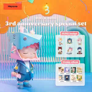 Heyone  MIMI & HUHU 3rd Anniversary Special 3et HUHU Badge And Stamp Album Cute Figurines Art Toy Birthday Gifts