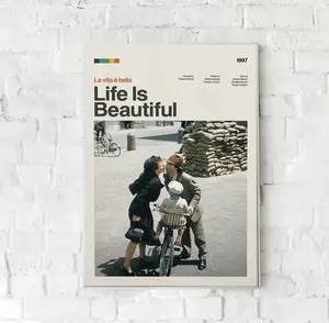 Life Is Beautiful 90s Drama Film Poster, La vita è bella Movie Minimalist Poster, Dora and Guido, Vintage Gift Home Decor Wall Hanging