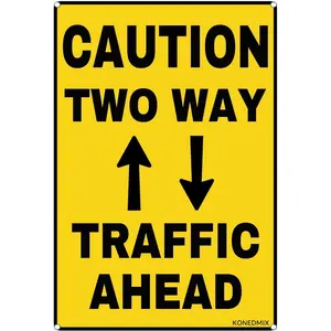 Caution Two Way Traffic Ahead Metal Tin Sign Wall Decor Road Street Signs Outdoor Decoration 8X12Inch