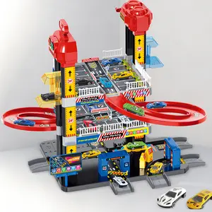 Garage Track Set with Electric Elevator, 3 Levels Toy Car Garage with 2 Die-Cast Toy Cars Birthday Christmas Gifts