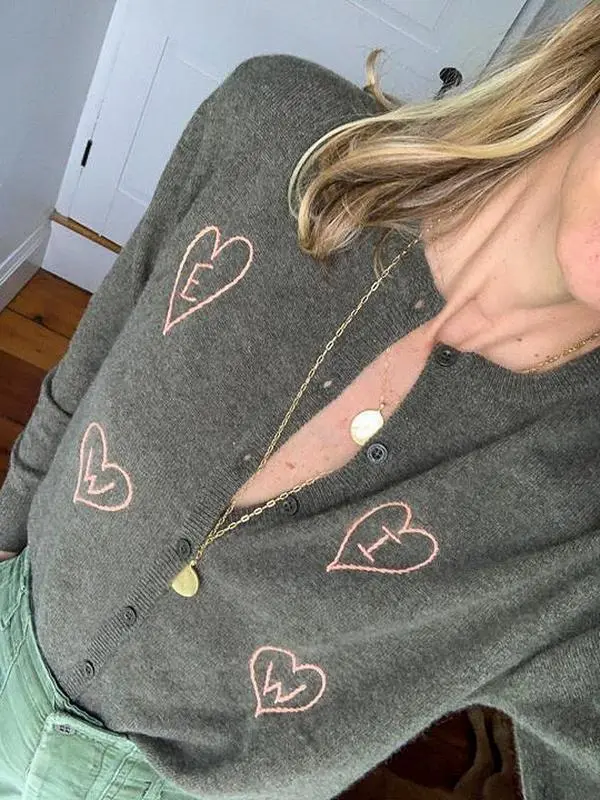 Custom Heart Initial 100% Cashmere Cardigan