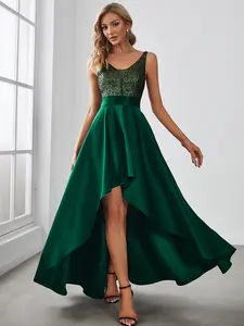 Ever-Pretty Sparkly Bodice High Low Prom Evening Date Dress for Women - Formal Elegant Asymmetric Zipper Closure Knee Length Green Dress 00667