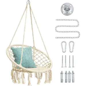 Hammock Swing Chair for 2-5 Years Old Kids,Handmade Knitted Macrame Hanging Swing Chair for Indoor,Bedroom,Yard,Garden- 230 Pound Capacity Off-White- with Suspension Kit