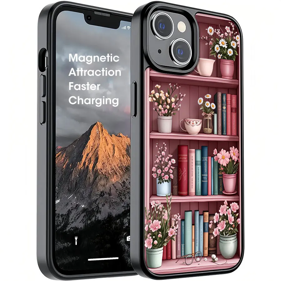 Artistic Bookshelf Flower Book Magnetic Aesthetic ,With For Iphone17 Pro Max, 16, 15, 14 ,13,12And 16Plus. It Makes A Perfect Gift For Birthdays, Holidays