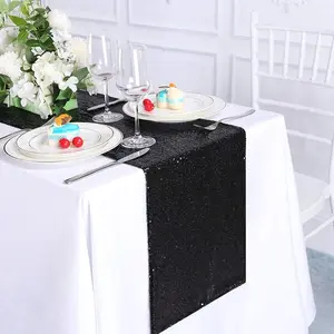 Glitz 6/10 Pack 12X108-Inch Black Sequin Table Runner Glitter Table Runner for Parties Sparkly Table Cover for Wedding Reception Table Linens for Dining Holiday Event Christmas Decoration Table Decor