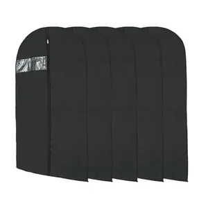 Unique Bargains Dustproof Garment Bag Zipper Clothing Dust Cover Black 5 Pcs