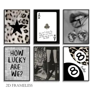 6-Piece Set, Leopard-Print Wall Art, Black and White Leopard-Print Wall Decor, Lucky No. 8 Ball, Y2K Poster, Printed, Canvas Material, Leopard-Style Canvas Art, Perfect for Girls' Rooms, Bedrooms, Dorm Rooms, Frameless Design, Leopard Print Decoration