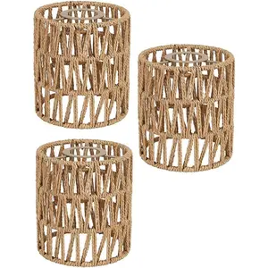 3 Pack Rattan Lamp Shade Small Boho Shades Replacement - Pendant Sconce Shade Ceiling Fan Light Covers Cylinder Woven Lampshade for Floor Lamps Pendant Light Chandelier Wall Sconces