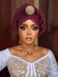1pc Heavy-Duty Half Layered Half Twist Headscarf, African Hat Nigerian Headwrap, Perfect for Weddings and Festivals
