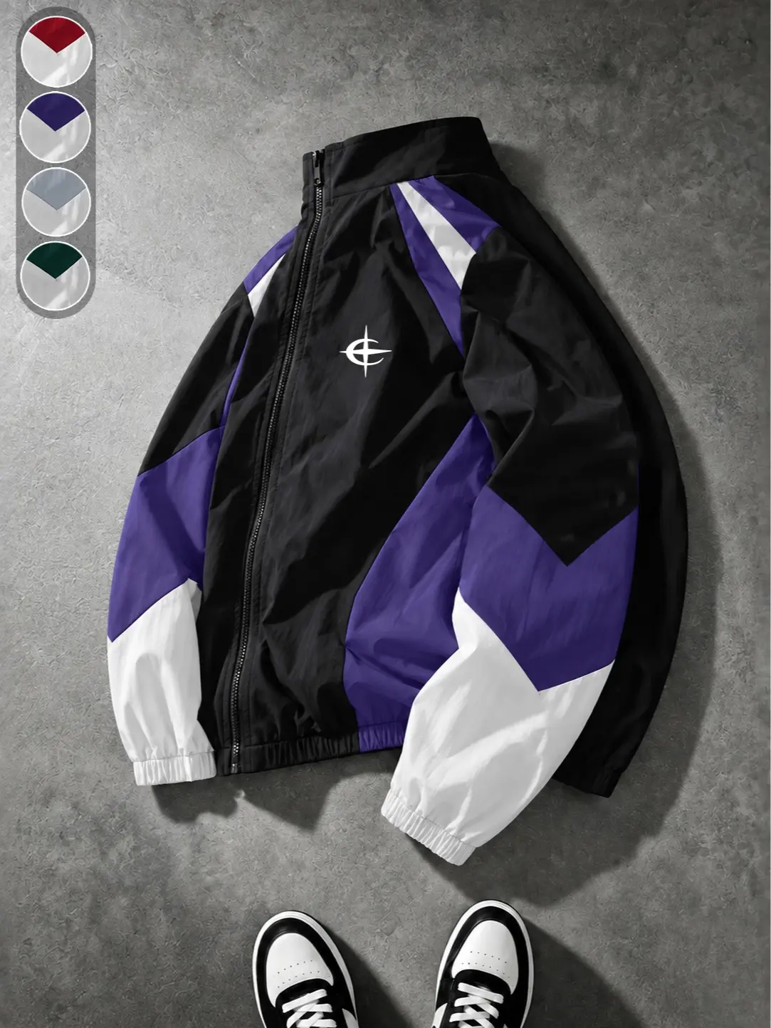 Men's Lightweight Color Block Stand Collar Polyester Full-Zip Jacket - Male Clothing Sport Outerwear, Y2K Fashion Streetwear Windbreaker, Retro Casual Regular Fit Spring Fall Zip Up Jackets,sohochic
