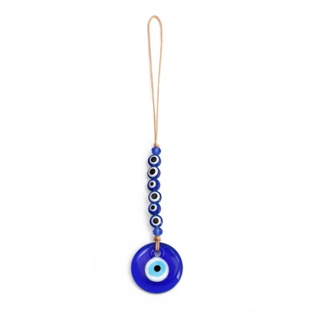 Blue Evil Eye Glass Charm,Blue Glass Evil Eye Ornament, Lucky Pendant with Cord Chain, Car Interior Decoration & Key Ring Accessory,Bag accessory,Home decoration
