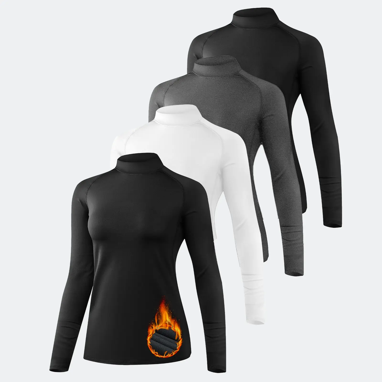 4-Pack Women's Thermal Turtleneck Tops, Casual Basic Fleece Lined Compression Long Sleeve Full-length Base Layer, Basic Look, Matching, Warmth Boost, Lady