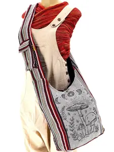 Cotton Mushroom Print Shoulder Bag, Unique Tapestry Hobo Bag, Festival bag Sling Bag, Hippie Crossbody bag Handmade with Love