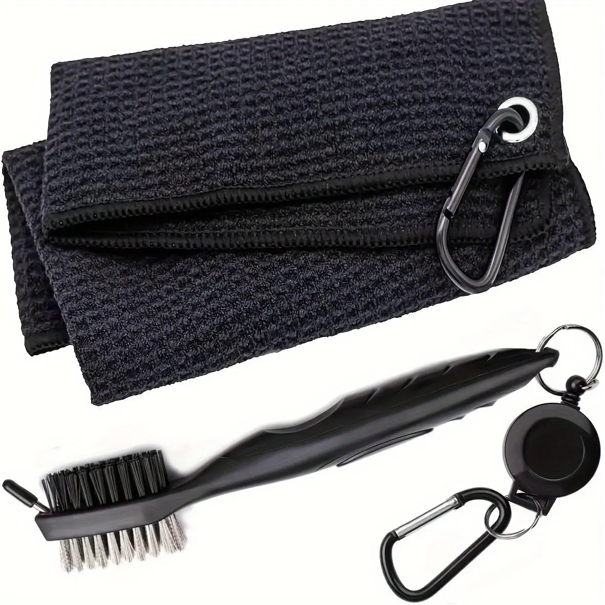 Golf Towel with Golf Club Brush, 1 Set Soft & Absorbent Microfiber Towel Cleaning Kit, Thick Waffle Pattern Golf Towels for Golf Bags for Men, Golf Accessories, Golf Equipment, Golf Supply, Golf Gear