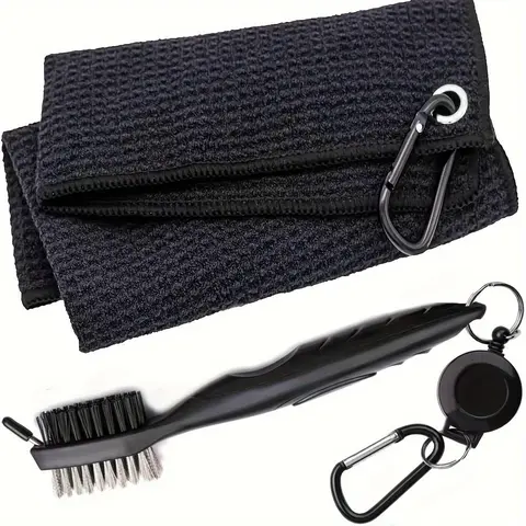 Golf Towel with Golf Club Brush, 1 Set Soft & Absorbent Microfiber Towel Cleaning Kit, Thick Waffle Pattern Golf Towels for Golf Bags for Men, Golf Accessories, Golf Equipment, Golf Gear, Golf Item