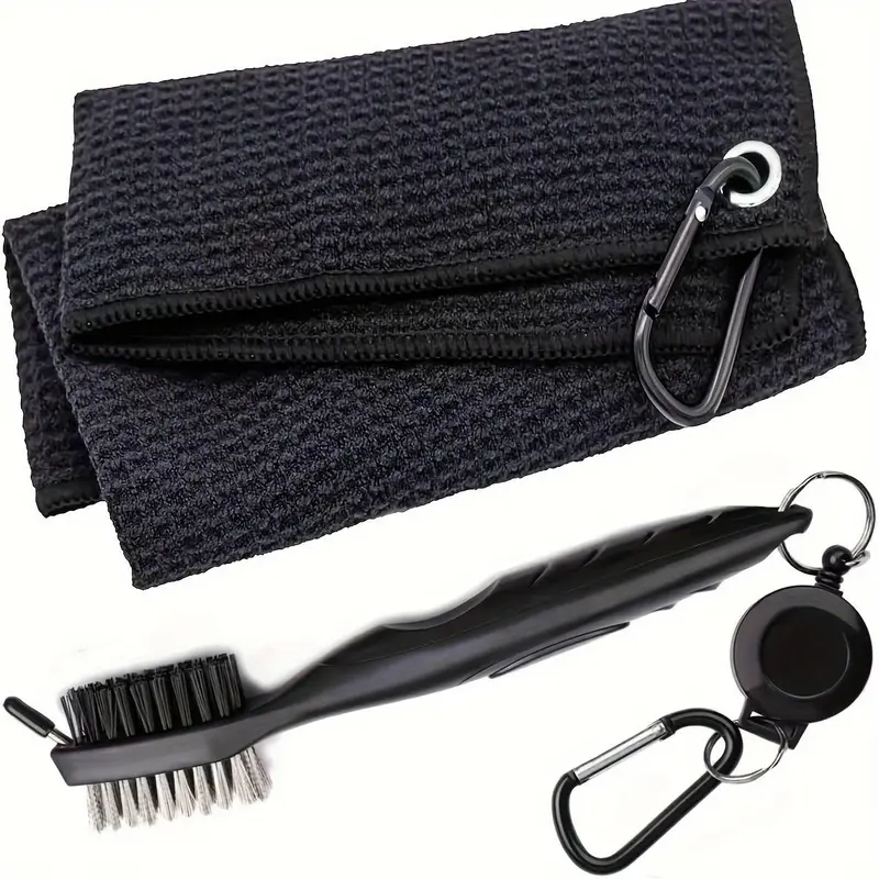 Golf Towel with Golf Club Brush, 1 Set Soft & Absorbent Microfiber Towel Cleaning Kit, Thick Waffle Pattern Golf Towels for Golf Bags for Men, Golf Accessories, Golf Equipment, Golf Gear, Golf Item