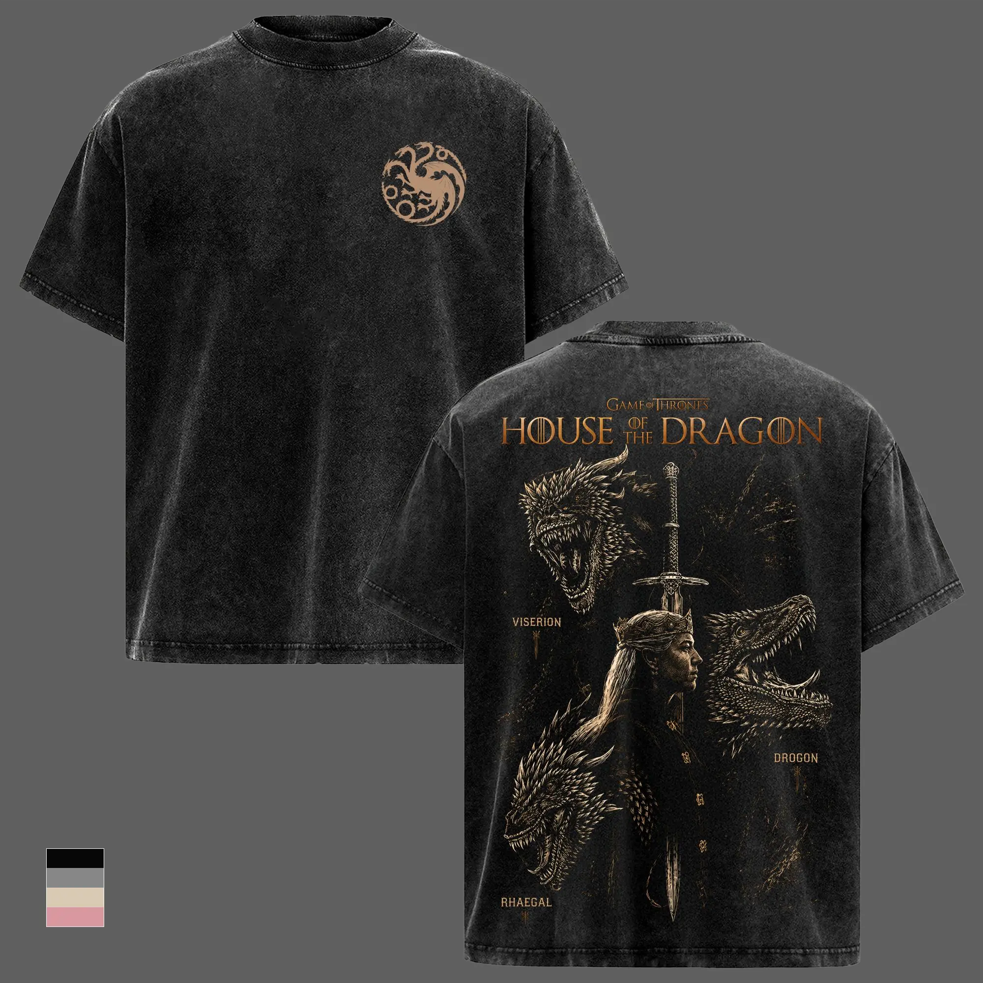 House Of The Dragon Vintage Washed Graphic T-Shirt, House Targaryen Dragon Oversized Heavyweight Cotton Tee, Fire And Blood Fantasy Streetwear, Game Of Thrones TV Series Fan Apparel, Premium Collector Merch Gift