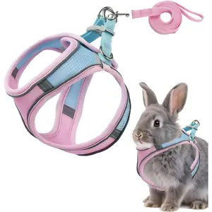 Rabbit Harness and Leash Set Escape Proof, Adjustable Soft Padded Vest, Breathable Mesh Bunny Harness with Reflective Strap, Safe for Small Animals(Pink,M)