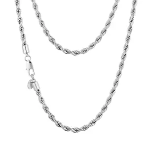 Sterling Silver Plated Rope Chain 3mm-6mm Necklace sizes (18 inch- 24 inch)