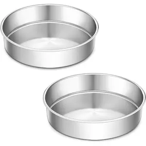 9 Inch Round Cake Pan Set of 2, Stainless Steel Wedding Oven Cake Pan Set for Baking, Metal Round Baking Tin Pan Mold, Deep Bakeware for Layer Birthday Cake, Mirror Polished, Dishwasher Safe