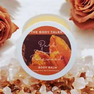 The Body Talkk Dark Amber Rosewood Body Balm - Handmade Shea Butter with Natural Vitamins A, E, & F, Supports Hydration, Mildens Scars & Soothes Inflammation plus much more!