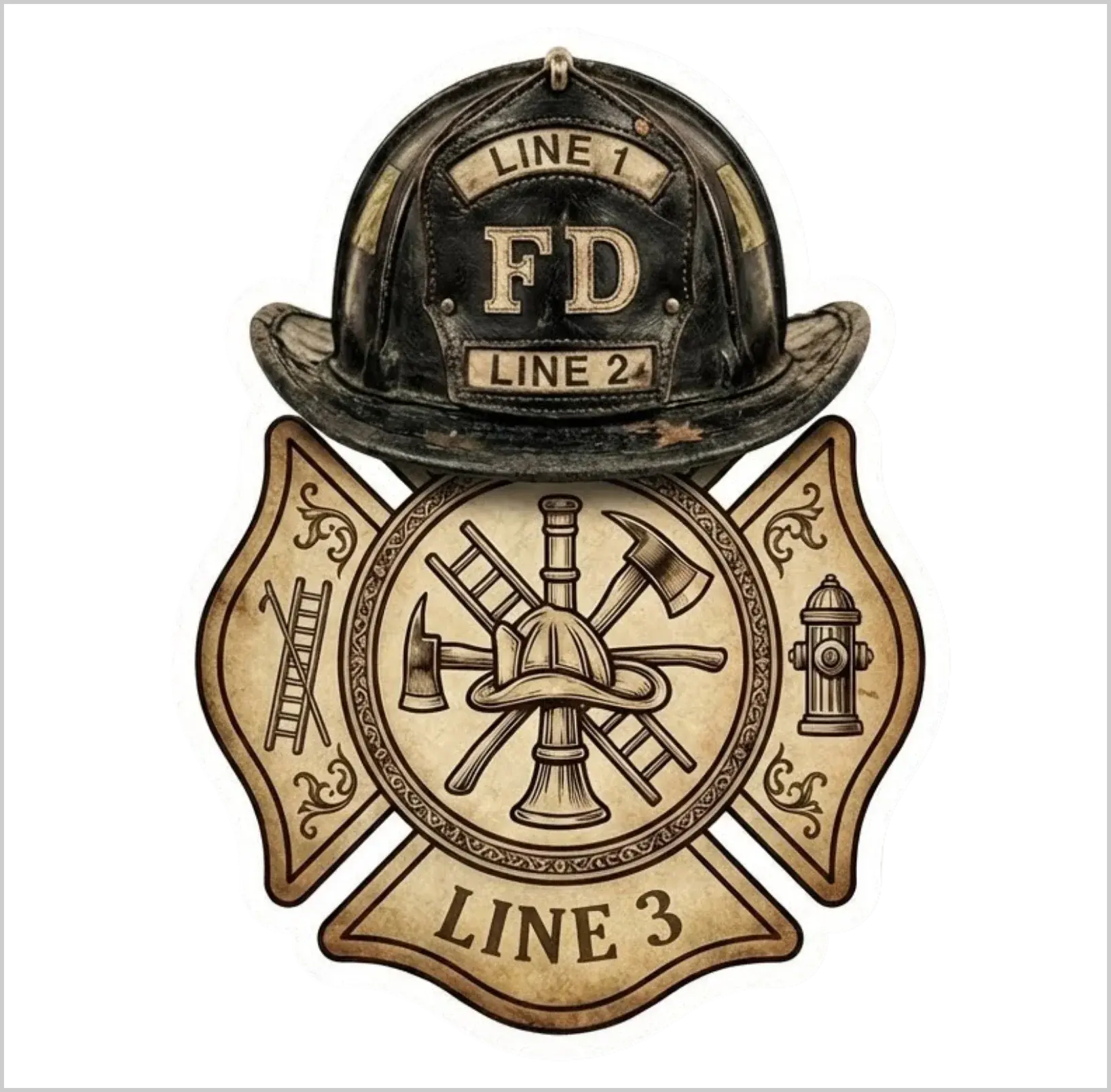 Firefighter Old School Maltese Cross Helmet Custom Made Helmet or Window Decal - FULLY CUSTOMIZABLE