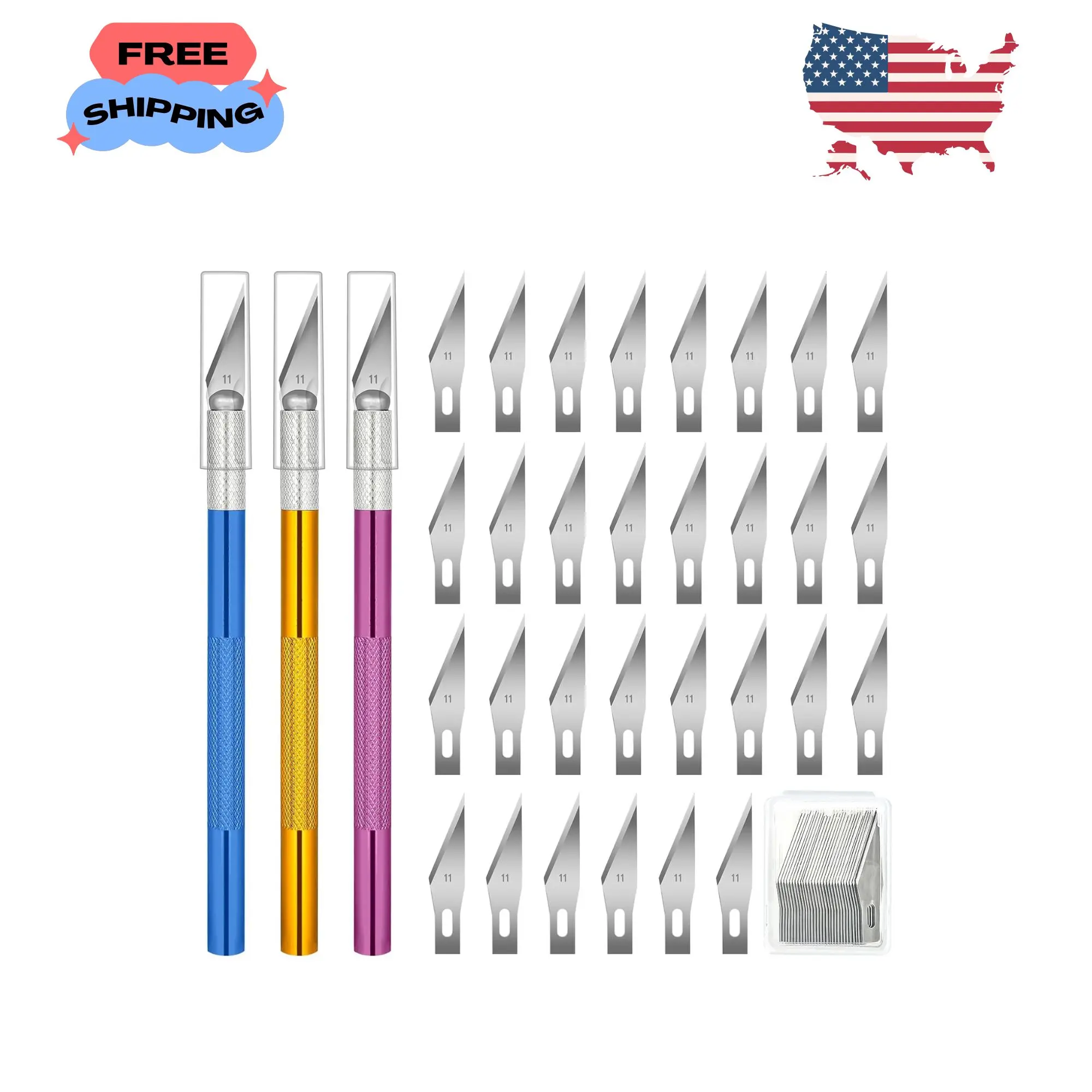 3 PCS Exacto Knife, Hobby Knife, Craft Knives with 30 PCS Spare Exacto Knife Blades(#11)