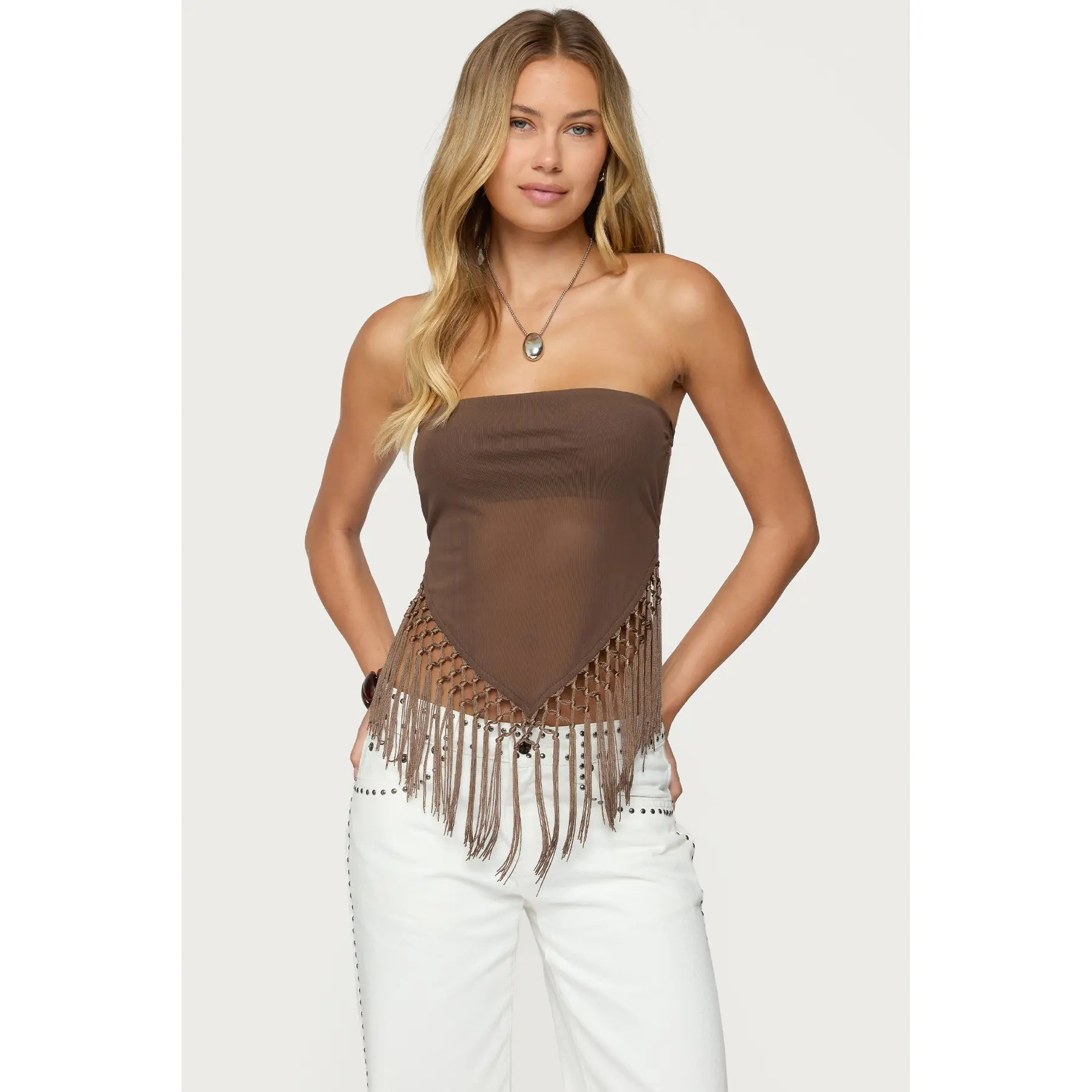 Backless Sheer Mesh Strapless Top Backless Sheer Mesh Strapless Top