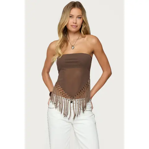 Backless Sheer Mesh Strapless Top