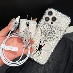 5-Piece iPhone Case Set with Transparent Metal Frame, Includes 1 Charger Sleeve, 2 Cable Protectors, Silicone Cable Tie for iPhone Models 11 to 15