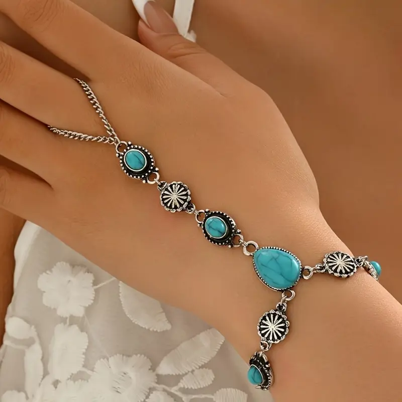 Women's Vintage Ethnic Style Bracelet, Elegant Jewelry Bracelet, Boho Style Bracelet, High Quality Bracelet, Summer Bohemian Design, Zinc Alloy Material, Geometric & Water Drop Patterns, Metal Finish, Bohemian Bracelets