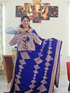 Pure Crepe Khaddi Georgette Saree with Antique Zari & Stitched Blouse