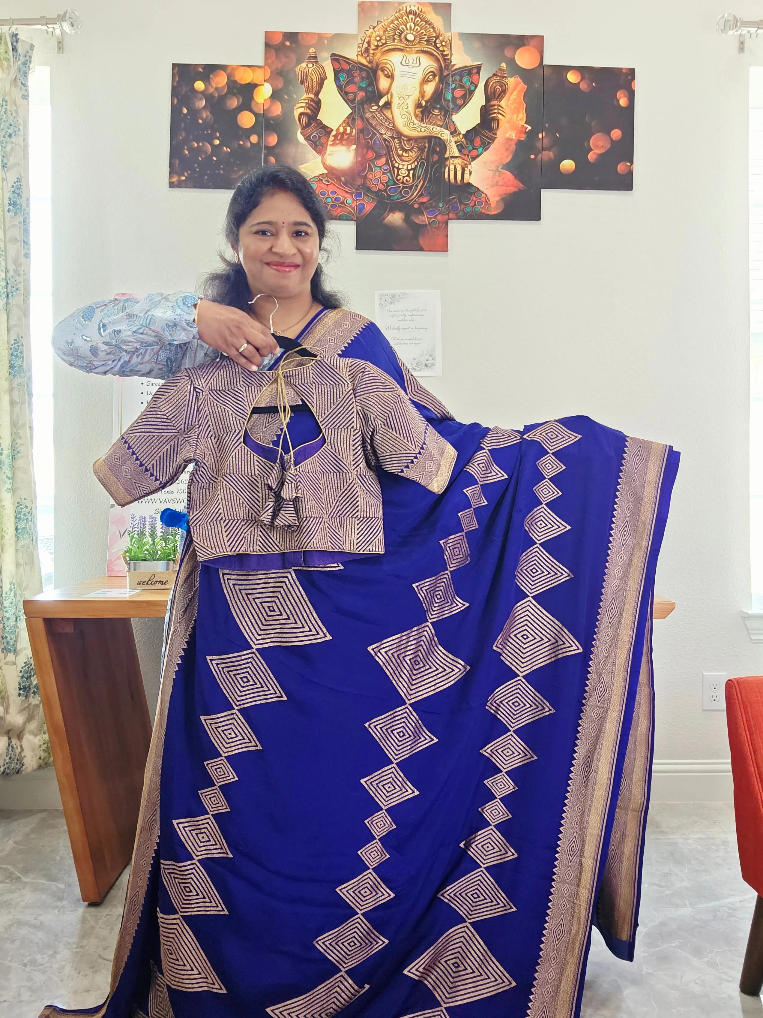 Pure Crepe Khaddi Georgette Saree with Antique Zari & Stitched Blouse