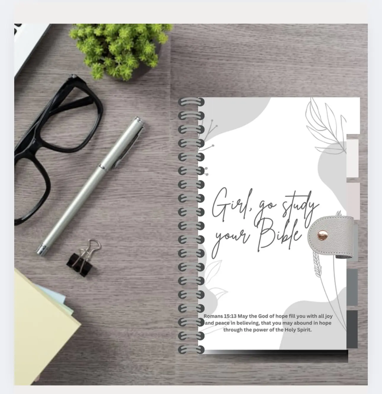 Clear PVC Spiral Notebook Journal for Women - Bible Study Journal with 105 Lined Pages, Ink Pen, 25 Inspirational Stickers & Cross Pendant Keychain