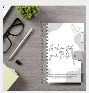 Clear PVC Spiral Notebook Journal for Women - Bible Study Journal with 105 Lined Pages, Ink Pen, 25 Inspirational Stickers & Cross Pendant Keychain
