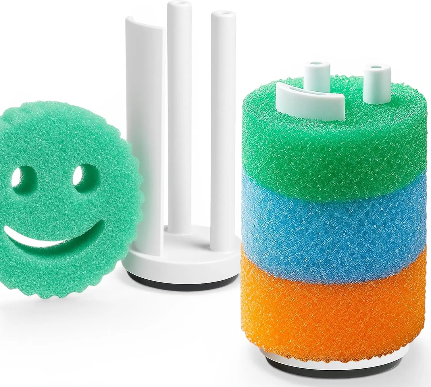 3 Sponge Holder, Fits All Smiley Daddy & Mommy Dish Sponges | Great for Countertop or Cabinet Organizer, Secure Suction Base (Easy Wash Materials)