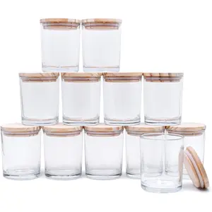 Thick Candle Jars for Making Candles 12 Pcs, 7 OZ Empty Jars with Wood Lids for Candle Making, Sample Container, Clear
