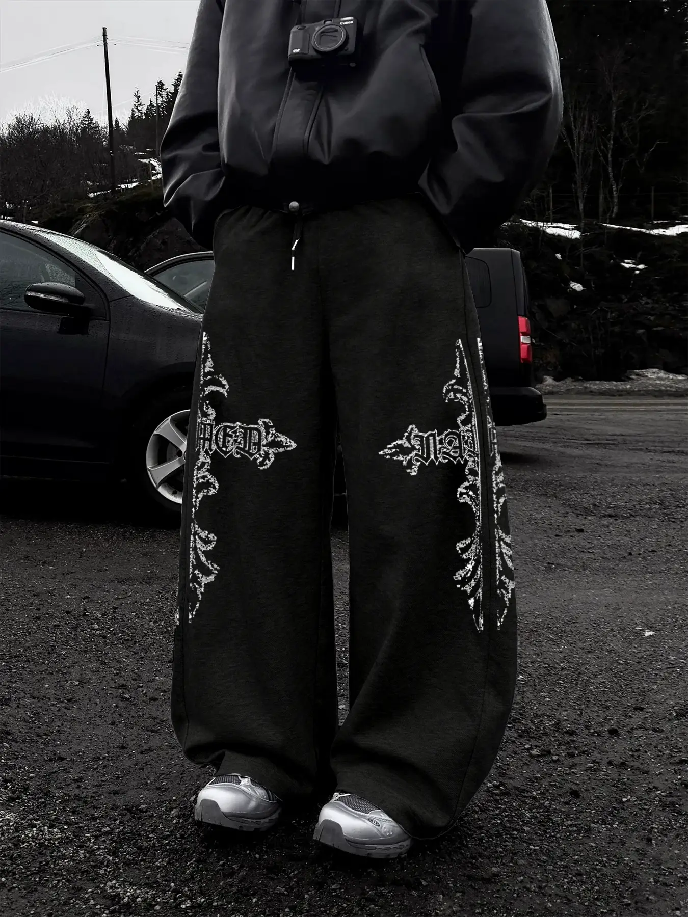 Men's Cross Print Drawstring Waist Sweatpants, Regular Fit Casual Comfy Pants for Daily Wear, Men's Trousers for Fall & Winter