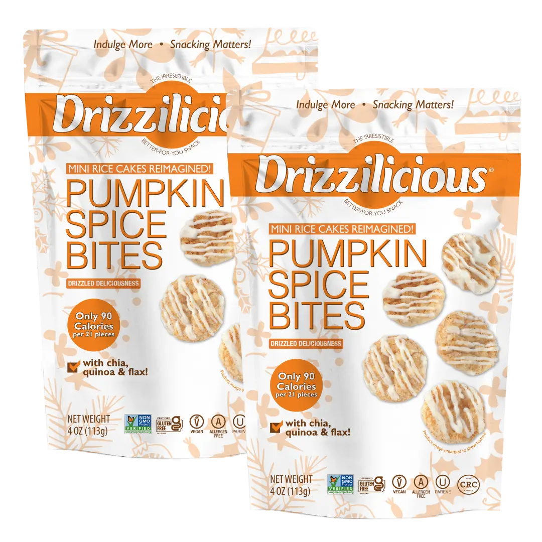 LIMITED EDITION Drizzilicious Pumpkin Spice Mini Rice Cakes - Vegan, Gluten-Free, Crunchy & Healthy Snack, 90 Calories per Serving, 4 oz (Pack of 2)